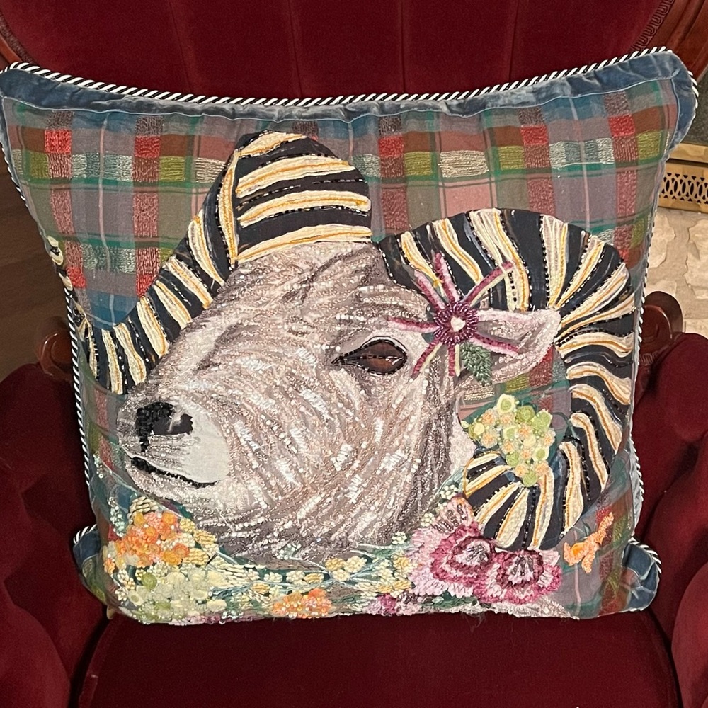 MacKenzie Childs Scottish Ram pillow. Only used for display.3 available